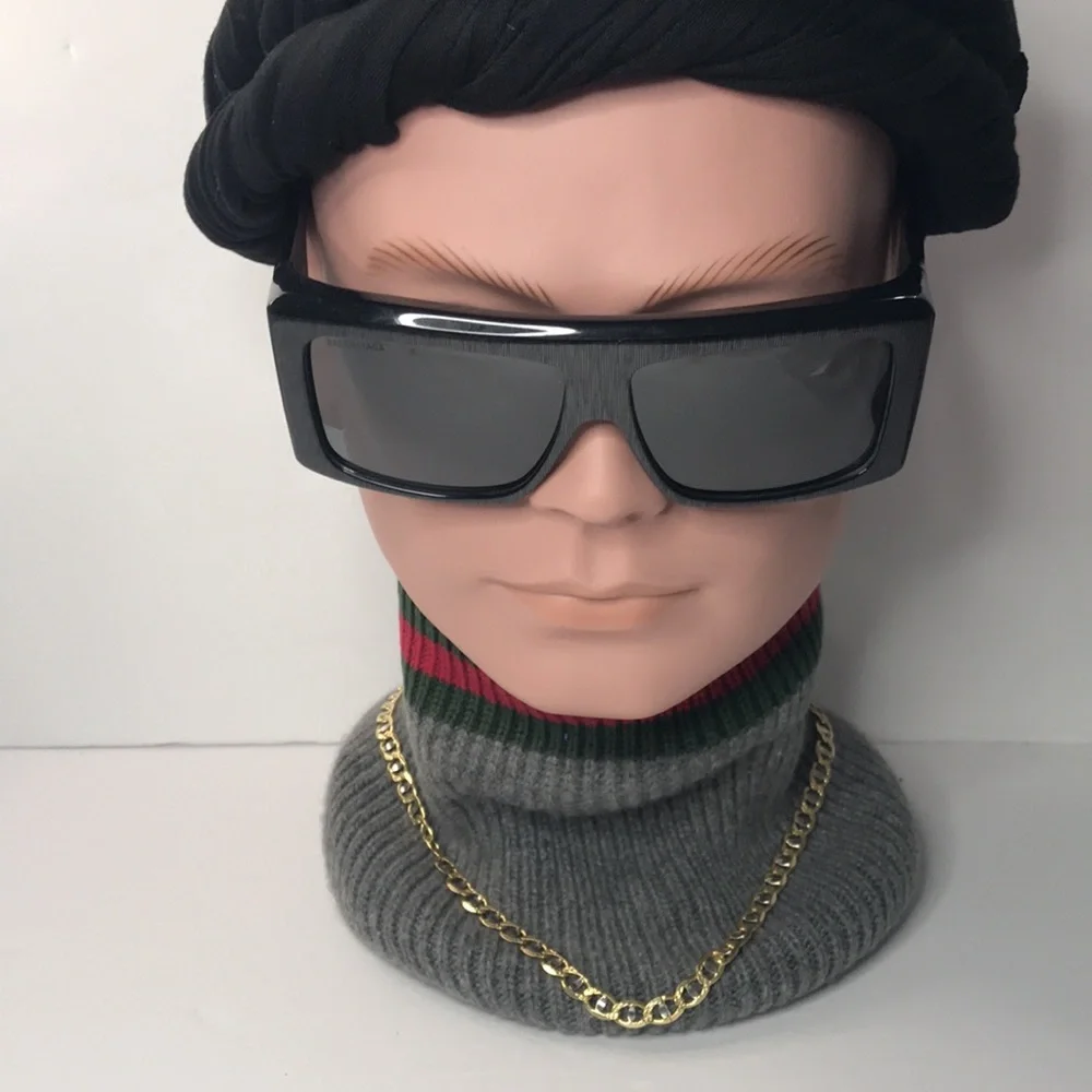 New Authentic Balenciaga Black BB0002S Shield Sunglasses